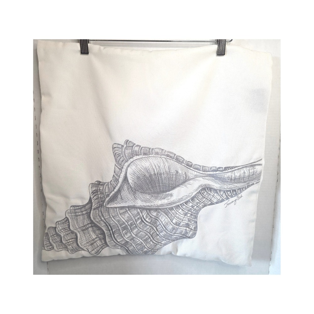 Tommy Bahama Home Seashell Embroidered Toss Pillow Cover Ivory/Grey 20x20 SET- 2